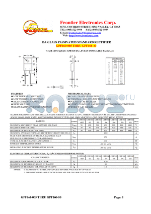 GPF160-005 datasheet - 16A GLASS PASSIVATED STANDARD RECTIFIER