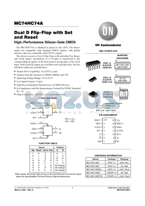 MC74HC74ADTR2 datasheet - Dual D Flip-Flop with Set and Reset