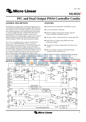 ML4826CP-1 datasheet - PFC and Dual Output PWM Controller Combo