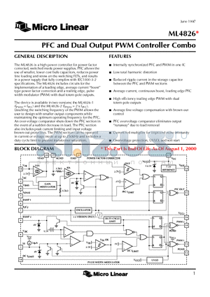 ML4826CS-2 datasheet - PFC and Dual Output PWM Controller Combo