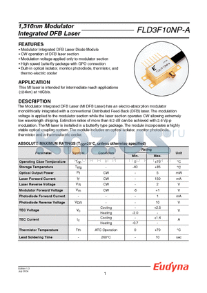 FLD3F10NP-A datasheet - 1,310nm Modulator Integrated DFB Laser