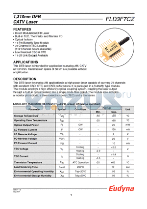 FLD3F7CZ datasheet - 1,310nm DFB CATV Laser