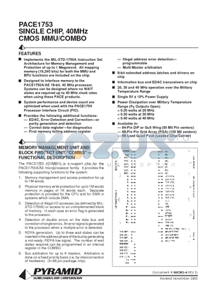 P1753-30QGMB datasheet - SINGLE CHIP, 40MHz CMOS MMU/COMBO