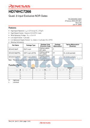 HD74HC7266FPEL datasheet - Quad. 2-input Exclusive-NOR Gates