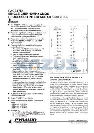 P1754-20GMB datasheet - SINGLE CHIP, 40MHz CMOS PROCESSOR INTERFACE CIRCUIT (PIC)