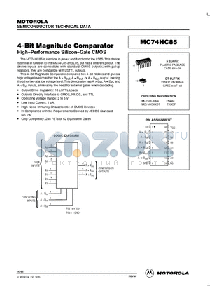 MC74HC85 datasheet - 4-Bit Magnitude Comparator