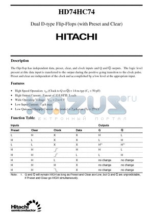 HD74HC74 datasheet - Dual D-type Flip-Flops (with Preset and Clear)