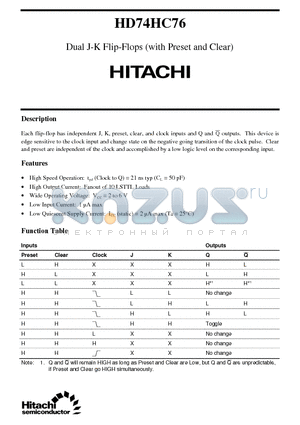 HD74HC76 datasheet - Dual J-K Flip-Flops (with Preset and Clear)