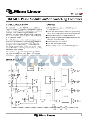 ML4828 datasheet - BiCMOS Phase Modulation/Soft Switching Controller