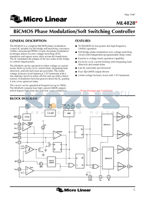 ML4828CP datasheet - BiCMOS Phase Modulation/Soft Switching Controller