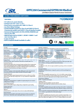 GPFC250-5 datasheet - 250 Watt Global Performance Switchers