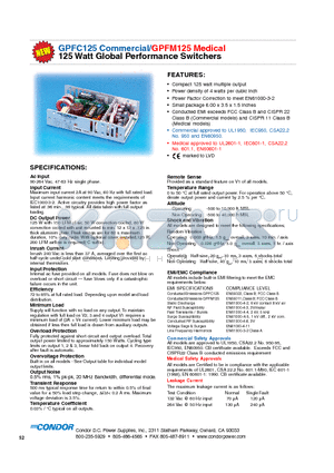 GPFM125B datasheet - 125 Watt Global Performance Switchers