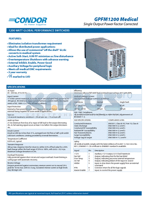 GPFM1200 datasheet - 1200 WATT GLOBAL PERFORMANCE SWITCHERS