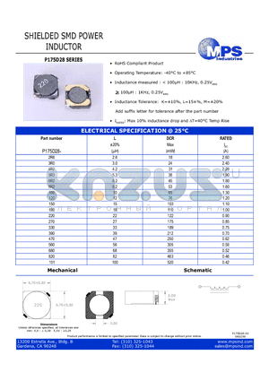 P175D28-100 datasheet - SHIELDED SMD POWER INDUCTOR