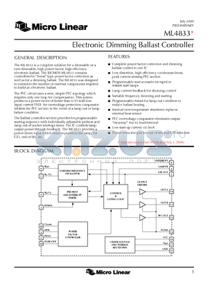 ML4833 datasheet - Electronic Dimming Ballast Controller