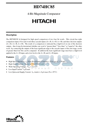 HD74HC85 datasheet - 4-Bit Magnitude Comparator