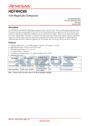 HD74HC85 datasheet - 4-bit Magnitude Comparator