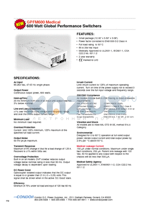 GPFM600-24 datasheet - 600 Watt Global Performance Switchers