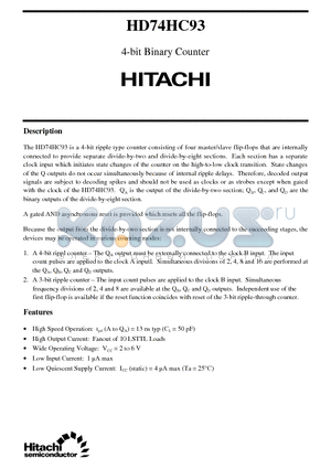 HD74HC93 datasheet - 4-bit Binary Counter
