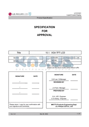 LC151X01 datasheet - 15.1 Title XGA TFT LCD