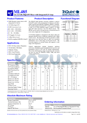 ML485 datasheet - 1.6-3.2 GHz High IP3 Mixer with Integrated LO Amp