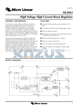 ML4865 datasheet - High Voltage High Current Boost Regulator