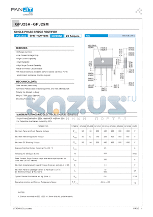 GPJ25M datasheet - SINGLE-PHASE BRIDGE RECTIFIER