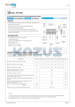 GPJ8A datasheet - GLASS PASSIVATED SINGLE-PHASE BRIDGE RECTIFIER