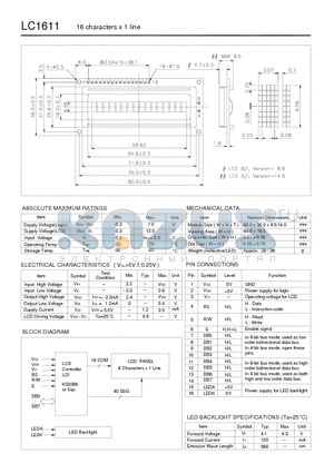 LC1611 datasheet - 16 characters x 1 line