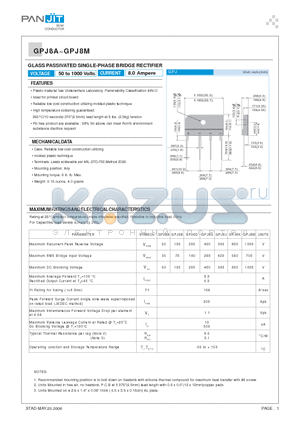 GPJ8D datasheet - GLASS PASSIVATED SINGLE-PHASE BRIDGE RECTIFIER