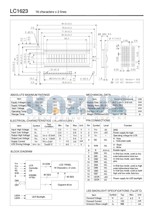 LC1623 datasheet - 16 characters x 2 lines