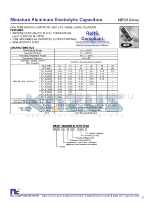 NRSH datasheet - Miniature Aluminum Electrolytic Capacitors