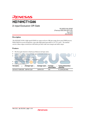 HD74HCT1G86 datasheet - 2-input Exclusive-OR Gate