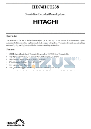 HD74HCT238 datasheet - 3-to-8-line Decoder/Demultiplexer