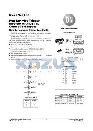 MC74HCT14AD datasheet - Hex Schmitt-Trigger Inverter with LSTTL Compatible Inputs