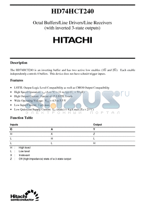 HD74HCT240 datasheet - Octal Buffers/Line Drivers/Line Receivers(with inverted 3-state outputs)
