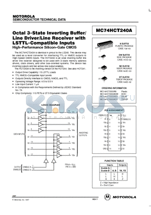 MC74HCT240AN datasheet - Octal 3-State Inverting Buffer/Line Driver/Line Receiver with LSTTL-Compatible Inputs