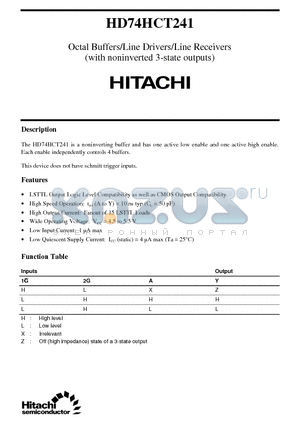 HD74HCT241 datasheet - Octal Buffers/Line Drivers/Line Receivers(with noninverted 3-state outputs)