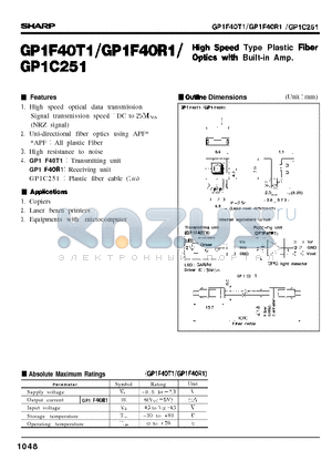 GPLF40RL datasheet - High Speed Type Plastic Fiber Optics with Built-in Amp.