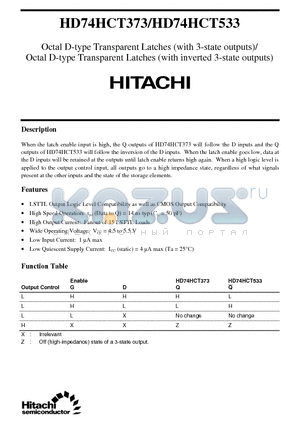 HD74HCT373 datasheet - Octal D-type Transparent Latches(with inverted 3-state outputs)