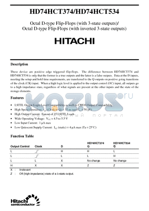 HD74HCT374 datasheet - Octal D-type Flip-Flops(with inverted 3-state outputs)