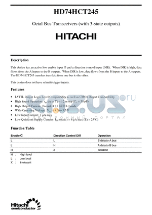 HD74HCT245 datasheet - Octal Bus Transceivers (with 3-state outputs)