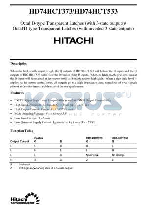 HD74HCT533 datasheet - Octal D-type Transparent Latches(with inverted 3-state outputs)