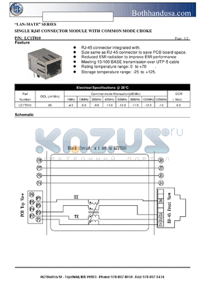 LC1T010 datasheet - SINGLE RJ45 CONNECTOR MODULE WITH COMMON MODE CHOKE