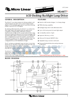 ML4877 datasheet - LCD Desktop Backlight Lamp Driver