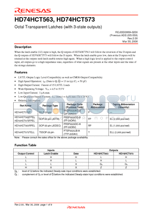 HD74HCT573FPEL datasheet - Octal Transparent Latches (with 3-state outputs)