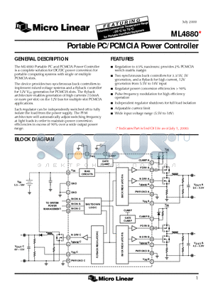 ML4880 datasheet - Portable PC/PCMCIA Power Controller