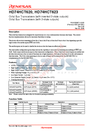 HD74HCT620RPEL datasheet - Octal Bus Transceivers (with inverted 3-state outputs)