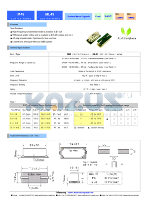 ML49 datasheet - Surface Mount Crystals