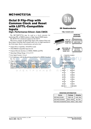 MC74HCT273ADWR2 datasheet - Octal D Flip−Flop with Common Clock and Reset with LSTTL−Compatible Inputs